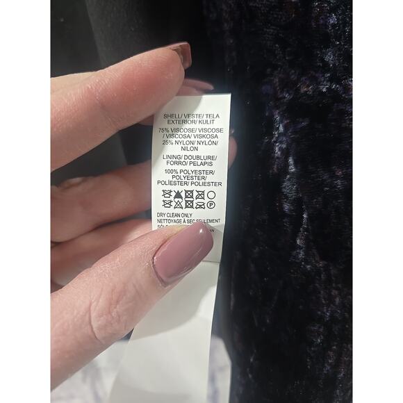 Lucky Brand Women Purple Floral Burnout Crushed Velvet Blazer Jacket Medium - Picture 6 of 6
